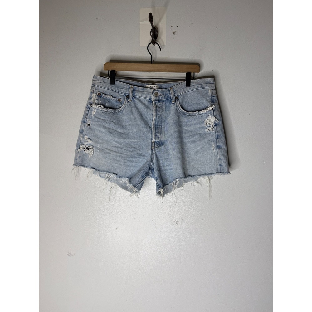 AGOLDE Parker Long Distressed Denim Shorts Light Wash Blue Size 31 A9010-1141